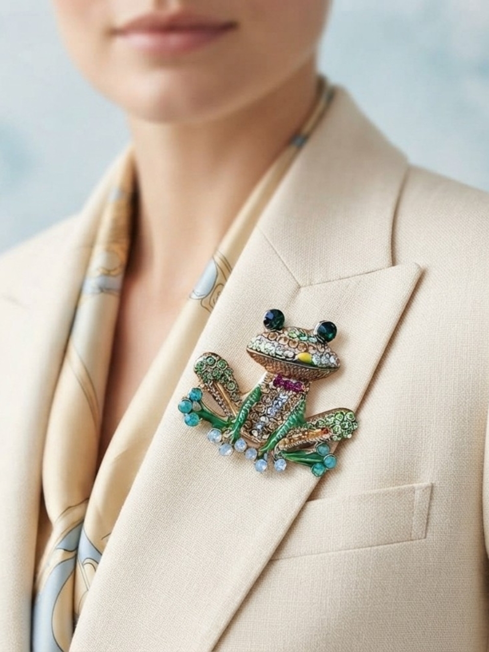 Decorative Green Crystal Frog Brooch Pin Pets Reptile Statement Accessory